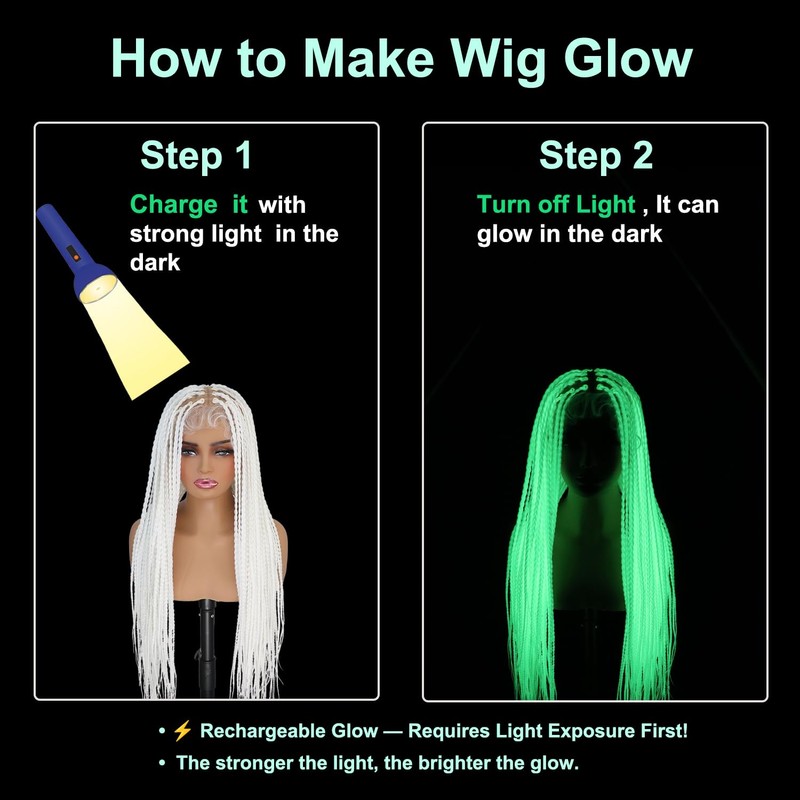 Orgwigs White Glow in the Dark Knotless Box Braided Wig