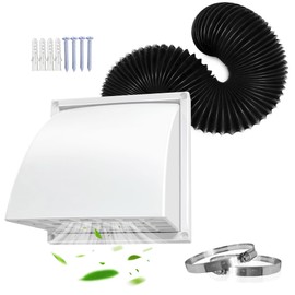 4In Dryer Vent Cover Outside with Hose (4In*8Ft) and 2 Clamps, Upgrade Flexible Aluminum Vent Duct, Heat-resistant Dryer Vent Connection Kit for Wall Exhaust Vent, RV or Warm House Air Circulation