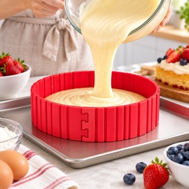 Adjustable Silicone Cake Mold for DIY Baking – 4-Piece Interlocking Design for Round, Heart & Custom Cakes