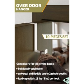 Menz Over Door Hanger – 10 pcs. in White - Coat Hooks 3.6 cm (1.4") + 4.6 cm (1.8") - Over Door Hook for Hanging Clothes, Coat Rack