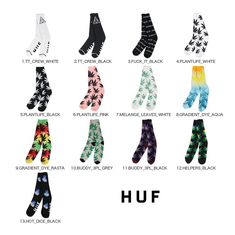 Huff Men's Street Skater Crew Socks, Brand, Three Quarters, Rib