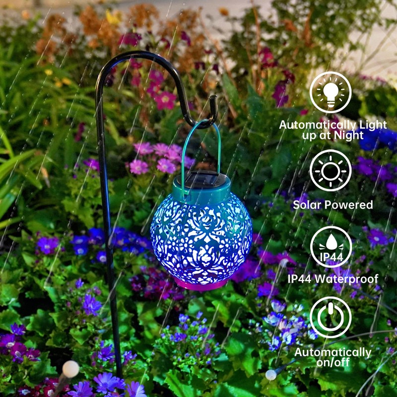 2 Pack Outdoor Solar Hanging Lantern Lights Metal LED Decorative