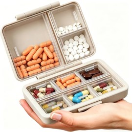 Organizador de Pastillas, LIUIAHZBF Pastillero Semanal,Diferentes Medicamentos y Suplementos (Beige, 9 compartimentos)