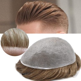 Hair Wonders Hair Piece For Men 0.06mm Ultra Thin Skin Toupee for Men Real Human Hair Replacement System Invisible Mens Hairpieces Prosthesis 8x10-80% Density 17R#