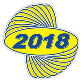 Versa-Tags Versa Tags 2018 Oval Model Year Car Dealer Window Stickers Proudly Made in The USA Versa Oval Model Windshield Year Stickers are Blue and Yellow in Color Come Twelve (12) to A Pack