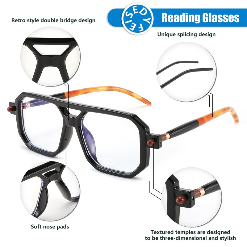 FEISEDY Reading Glasses Vintage Square Blue Light Blocking Glasses Women