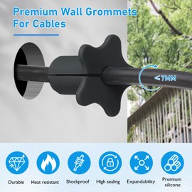 BOPOREAE 2 PCS Starlink Wall Grommets Kit 5/8" Silicone Wall Bushing-Waterproof Drywall Tv Cord Pass Through Split Rubber Cable Grommet for Starlink Dishy Ethernet Cables Router (Black 1-1/16" Height)