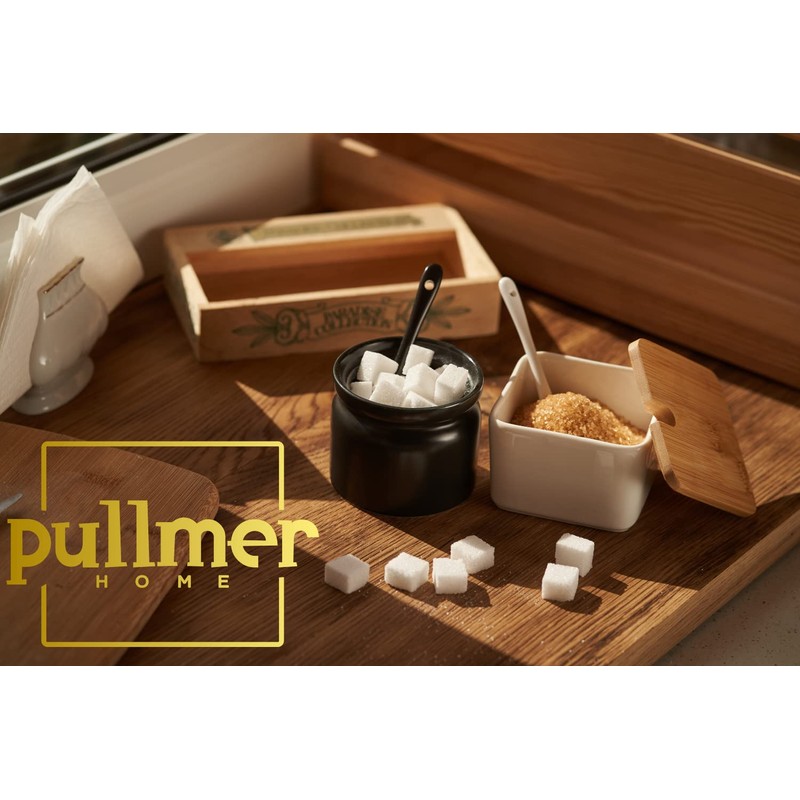 Pullmer Ceramic Sugar Bowl with Bamboo Lid and Sugar Spoon,