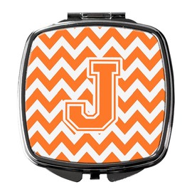Caroline's Treasures CJ1046-JSCM Letter J Chevron Orange and White Compact Mirror Decorative Travel Makeup Mirror for Women Girls Gifts Pocket Makeup Mirror Folding Handheld