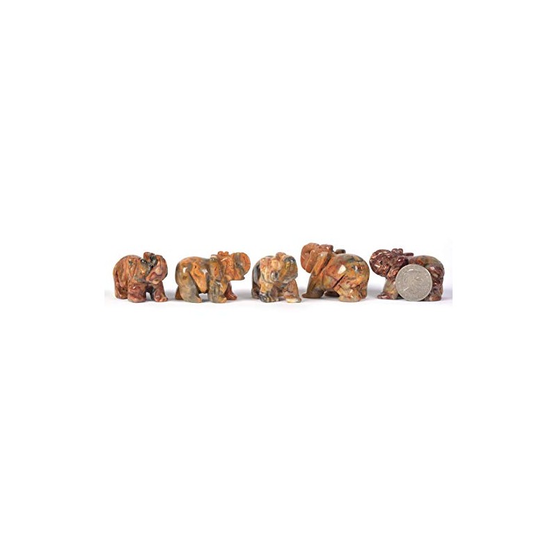 JUST IN STONES Carved Natural Crazy Lace Agate Gemstone Elephant