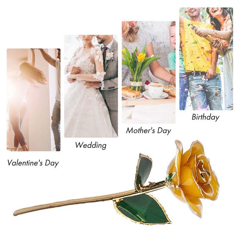 24K Gold Plated Real Rose Yellow Rose with Base Valentine's