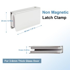 4 Pack Non-Magnetic Latch Clamp - Adjustable Frameless Glass Clip Fits 3-6mm Thickness, Rectangular Metal Glass Door Clamps Magnetic Door Touch Clamp for Cabinets, Bookcases, Wardrobes (Silver)