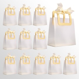 Ribbon & Luxe 12-Pack Boutique/Gift Bags with Square Stitched Handles Perfect For Your Boutique, Wedding, Baby or Bridal Shower and All Other Special Occasions (Tan, Medium 12-Count)