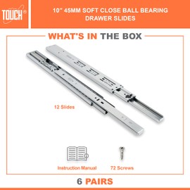TOUCH Drawer Slides (6 Pairs, 10 Inch 250mm) Soft Close Side Mount Ball Bearing 3 Folds Metal Rails Track Guide Glides Runners Heavy Duty Drawer Dresser Kitchen, 100 LB Capacity
