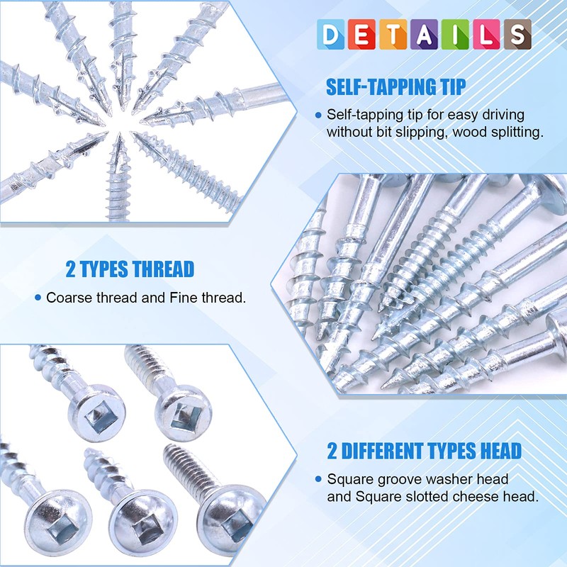 Glarks 160Pcs Pocket Hole Screw Set 8 Size Square Drive