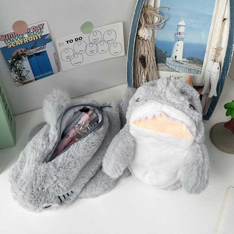 SLEEKEE 1 Piece Grey Shark Pencil Case, Cute Shark Pencil