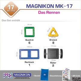 MK MAGNIKON MAGNIKON Magnetische Bausteine, Magnetisches Bauset MK-17 Das Rennen, 17 Teile, Standardgröße, Bauklötze, Magnetische Bausteine, Konstruktionsspielzeug (Das Rennen)