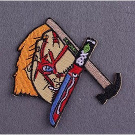 Unbranded Horror Character "Chucky" 2.55" x 2.63" Knife/Hammer Embroidered Iron On Patch