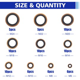 78 PCS 10 Sizes Copper Metric Bonded Seal Dowty Washer, Automotive Self-Centred Dowty Seal Gasket Assortment, M6/8/10/12/14/16/18/20/22/24
