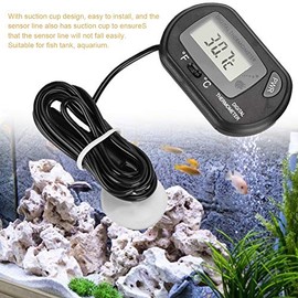 Termómetro Digital LCD para Acuario, Sensor de Temperatura con Pantalla Digital y Ventosa, Control para Peceras, Rango -50°C a +70°C, Color Negro