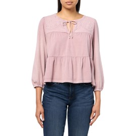 Lucky Brand Women's Tiered Babydoll Textured TOP