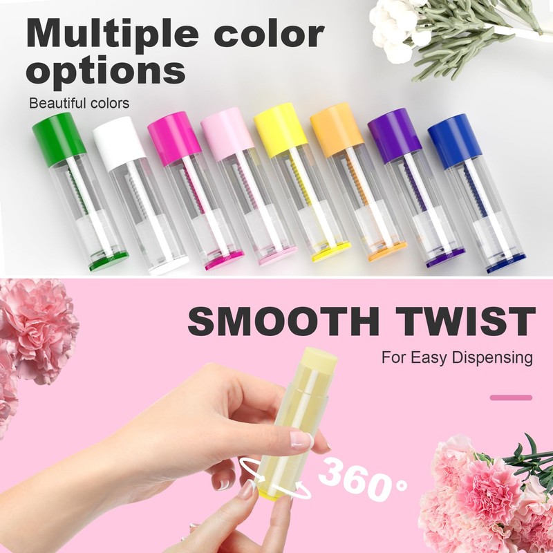 Lip Balm Container Tubes, 5.5ml, Clear with Colorful Caps, 50-Pack