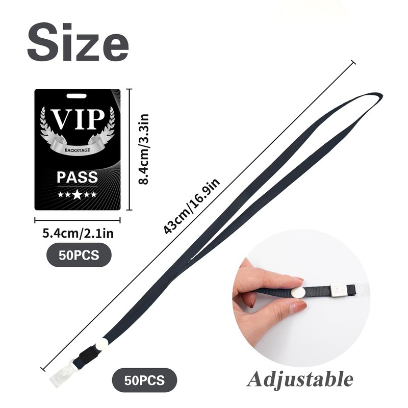 50 Sets VIP Badge Lanyards with Plastic VIP Pass Cards