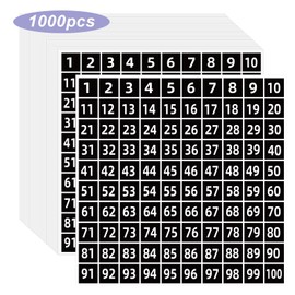 Number Stickers Labels, 1 inch Square Small Consecutive Number Stickers Labels 1-100, Self-Adhesive for Office, Classroom, Indoor, Boxes, Storage (1000, Black)
