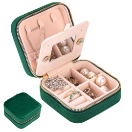 NUZEKY Reise Schmuckkästchen, Schmuck Reiseetui für Damen Schmuckkästchen Klein Samt Schmuckaufbewahrung Schmucktasch für Reisen Ringe Ohrringe Halsketten Ohrstecker-Schmuck Organizers(Grün)