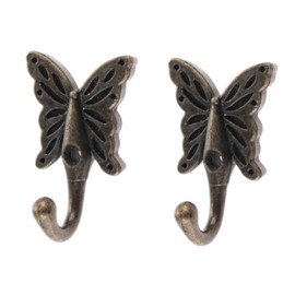 Mgoodoo Butterfly Hooks for Wall,Antique Decorative Wall Hooks 2 Pack Black Zinc Alloy 56 * 35mm Hanging Hooks with Screws, Bronze