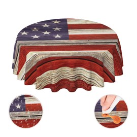 Usa American Flag July 4th Memorial Day Patriotic Round Tablecloth Waterproof Wipeable Tablecloth Cover Home Restaurant Kitchen Picnic Party Decoration 60 Inch Circular Tablecloth for 20-47 Inch