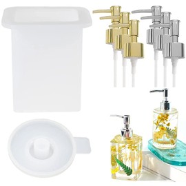 Dispenser Pump Bottle Resin Mold Kit, 1pcs Silicone Bottle Mold with 6pcs Pump Dispenser for Soap, Shampoo, Lotions and Creams, Home Decor (Square)