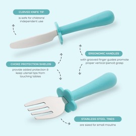 Grabease Toddler Silverware Set Forks Spoons and Knives Set Toddler Utensils Feeding Supplies, BPA and Phthalates-Free, Dishwasher Safe, Teal
