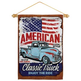 Breeze Decor Classic Truck Garden Flag Set Wood Dowel Interests Vehicle Retro Car Motorcycle Scooter Vintage Hobbies Leisure Small Decorative Gift Yard House Banner Made in USA 13 X 18.5