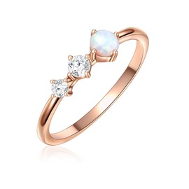Glanzstücke München Women's Ring 925 Sterling Silver Rose Gold-Plated with Zirconia and Opal (Synthetic) White - Solitaire Ring Silver Ring Rose Gold, Silver, Cubic Zirconia