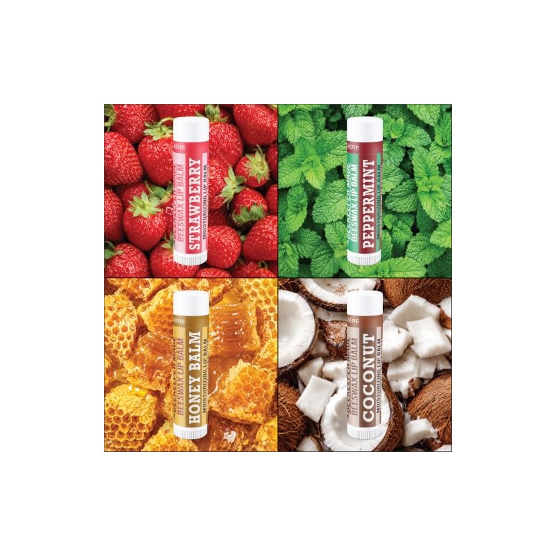 Beeswax Lip Balm 4 Pack | Honey, Peppermint, Coconut &