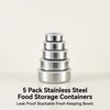 5 Pack Stainless Steel Food Storage Containers with Lids, Metal