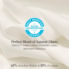 Double Stitch Cotton Tencel Sheet - Bed Sheets Set California King, 4Pc Luxury Hotel Bedding Set, Soft, Cooling & Breathable for Hot Sleepers, Deep Pocket Up to 16 Inches, Cream