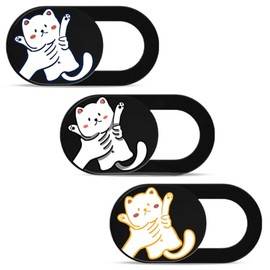 Cute Cat Webcam Cover Slide, Ultra-Thin Privacy Cover for Laptop, Tablet, Smartphone, Cat Lover Gifts, Cat Mom Gifts, Cat Themed Gifts for Women, Fun Camera Cover for Webcam Protection (3-Pack)