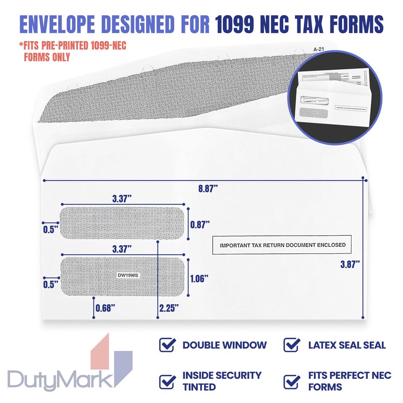 50 1099 NEC Envelopes, Designed for 3 UP 1099 NEC