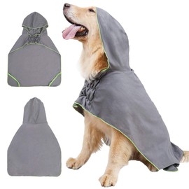 DogLemi Super Absorbent Bath Towels for Dogs Fast Drying Dog Bathrobe 100% Microfiber Washable Towel Robe with Hood for Large Medium Small Pets (Grey, M)