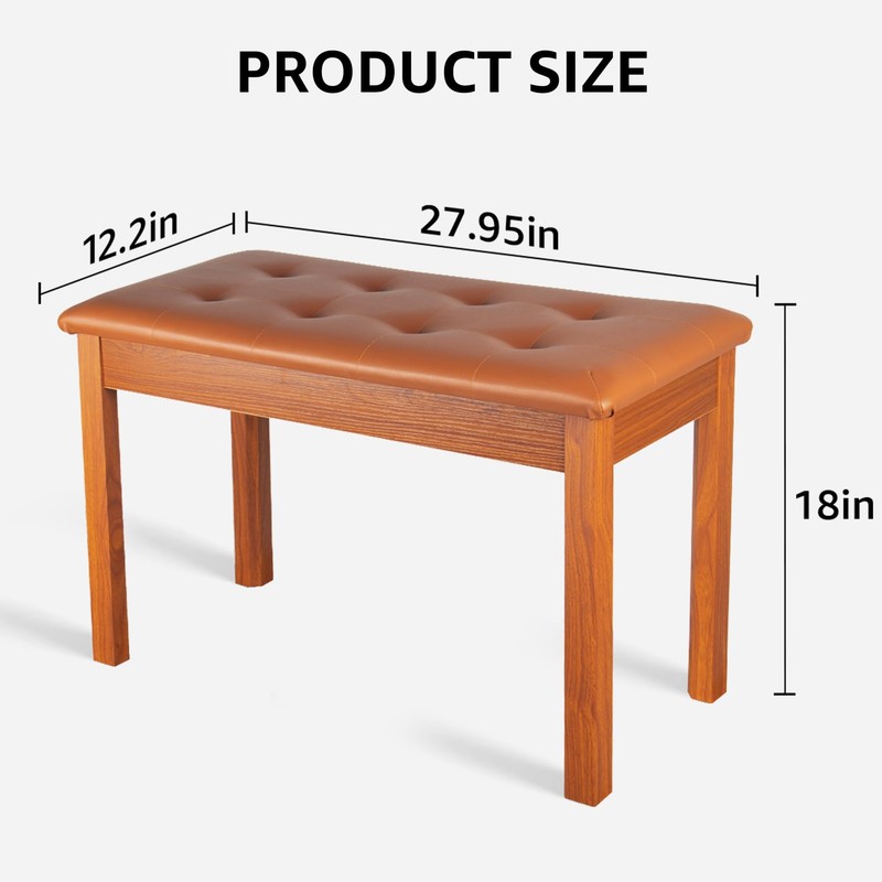 Duet Piano Bench with Padded Cushion and Storage - Solid