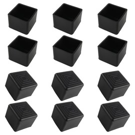 AUXBC 12PCS 1” x 1” Square Rubber Furniture Leg Caps, PVC Chair Leg Tips Caps, Furniture Foot Protectors, Black Rubber Table Foot Cover, Wear-Resistant Table Chair Leg End Cap