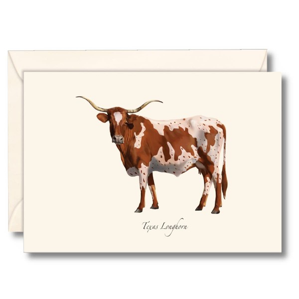 Earth Sky + Water - Texas Longhorn Notecard Set - 8 Blank Cards with Envelopes