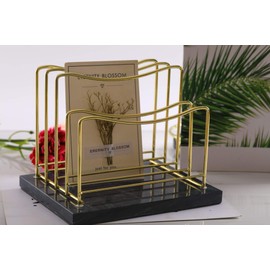 Real Marble File Holder - Desk Accessories - Modern Mail Organizer - Gold Mail Holder & Letter Tray (Black + Gold)