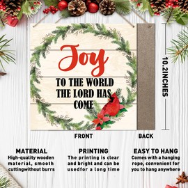 Christmas Decorations Sign, Christmas Religious Sign for Front Door Porch, Rustic Cardinal Bird Christmas Decor for Home Kitchen, Xmas Decor Winter Holiday Indoor, Joy to The World