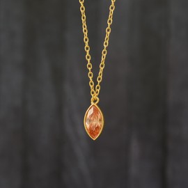 DEVSHINE Red Cubic Zirconia Pendant Necklace, 8x4mm Marquise Cut, 18+2 Inch Chain, Flash Yellow Plated Brass (Red)