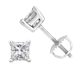PARIKHS Princess cut Diamond stud Popular Quality Screw Back 14K White Gold (0.15ctw, Clarity-I2)
