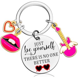 YENKEN Musical Theatre Inspirational Keychain, 'Just Be Yourself' Quote, Silver, Unisex-Adults
