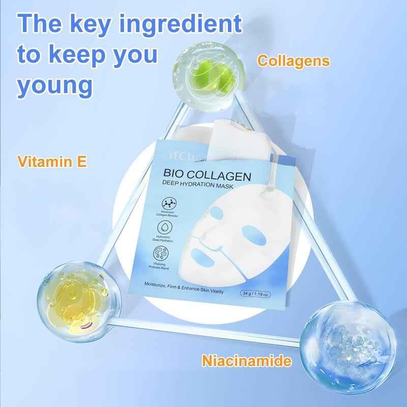 Collagen Deep Hydration Mask, 12pcs/set Moisturizing Brightening Facial Mask, Nourishing